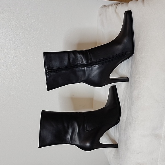 Vintage Steve Madden Josie Leather Boots Y2K 90S Ankle Booties Black Heeled - Picture 7 of 15